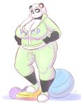  anthro bear big_breasts breasts chubby cleavage clothed clothing female fitness green_eyes hair mammal panda solo theycallhimcake thick_thighs tight_clothing white_hair wide_hips 