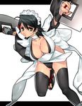  apron black_hair black_legwear breasts brown_eyes choker cleavage collarbone iroha_(samurai_spirits) knife large_breasts legs maid maid_headdress makuro samurai_spirits short_hair solo thighhighs thighs 