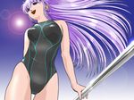  bad_id bad_pixiv_id competition_swimsuit copyright_request ikuta_kaoru long_hair one-piece_swimsuit pole purple_eyes purple_hair solo swimsuit 