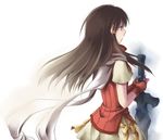  artist_request blue_eyes brown_hair fire_emblem fire_emblem:_akatsuki_no_megami gloves long_hair lowres mist_(fire_emblem) scarf solo sword weapon 