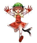  animal_ears blood brown_eyes brown_hair chen duplicate earrings hat jewelry multiple_tails non-web_source skirt solo tail takamoto_akisa touhou 
