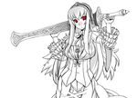  blade greyscale monochrome nabeyu red_eyes rozen_maiden solo spot_color suigintou sword weapon wings 