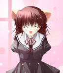  brown_hair closed_eyes ef mikuri_yoru miyamura_miyako school_uniform smile solo 