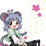  animal_ears blue_hair blush highres jewelry kotomi_(happy_colors) mouse mouse_ears mouse_tail nazrin pendant red_eyes solo tail touhou 
