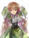  blush brown_hair dress drill_hair happy heterochromia long_hair rozen_maiden solo suiseiseki ultimate_asuka very_long_hair 