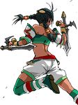  ahoge artist_request ass back bare_shoulders black_hair butt_crack dark_skin from_behind jumping lowres shorts solo soulcalibur soulcalibur_ii talim tonfa twintails weapon 