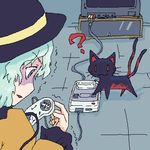  :3 ? aqua_hair cable cat controller game_console game_controller gamepad hat kaenbyou_rin kaenbyou_rin_(cat) komeiji_koishi lowres non-web_source oekaki playing_games solo super_famicom tail television touhou trembling video_game 