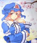  cherry_blossoms hat manji_taba saigyouji_yuyuko shikishi solo touhou traditional_media 