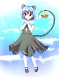 animal_ears bad_id bad_pixiv_id basket blue_hair cloud day highres mouse mouse_ears mouse_tail muneyuki nazrin short_hair sky solo tail touhou 
