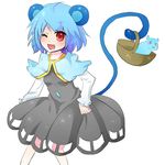  alternate_color alternate_hair_color animal_ears basket blue_hair capelet fang mouse mouse_ears mouse_tail nazrin one_eye_closed red_eyes sayuri_(xxxsayurixxx) short_hair solo tail touhou 