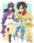  4boys andy_(dq5) bianca black_hair deborah dragon_quest dragon_quest_v flora genderswap genderswap_(ftm) genderswap_(mtf) henry_(dq5) hero_(dq5) icomemo maria_(dq5) multiple_boys multiple_girls turban 