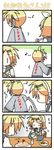  1girl 4koma ? brother_and_sister chibi comic eating food handheld_game_console kagamine_len kagamine_rin minami_(colorful_palette) playing_games playstation_portable short_hair siblings silent_comic twins video_game vocaloid 