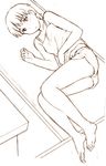  barefoot brown fate/stay_night fate_(series) feet fujimura_taiga jas monochrome short_hair shorts sketch solo 