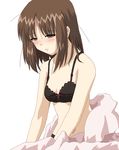  azumanga_daiou bed_sheet blush bra brown_eyes brown_hair hayashiya_zankurou kasuga_ayumu lingerie long_hair messy_hair oekaki panties sleepy solo underwear underwear_only 