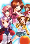  anew_returner artist_request brown_eyes brown_hair celestial_being_uniform christina_sierra feldt_grace green_eyes gundam gundam_00 haro long_hair mileina_vashti multiple_girls pink_hair ponytail purple_hair skirt smile sumeragi_lee_noriega twintails 