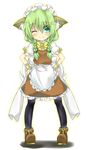  animal_ears braid fox_ears green_hair hands_on_hips maid one_eye_closed original pantyhose saitou_kon shingetsu_takehito solo twintails wrist_cuffs 