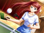  ball blue_eyes dutch_angle game_cg gym_uniform long_hair love_love_navigation motion_blur non-web_source oota_takeshi paddle red_hair solo table_tennis table_tennis_paddle twintails 