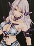  alva blue_eyes breasts cleavage cleavage_cutout copyright_request grey_hair large_breasts long_hair solo white_hair 