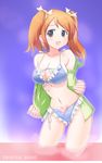  bikini frilled_bikini frills hisashi_(vc) jacket long_hair open_clothes open_jacket orange_eyes orange_hair original solo swimsuit twintails typo wading 