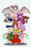  :d ^_^ apron arms_up bangs bat_wings beret blonde_hair blue_dress blue_eyes blue_hair blunt_bangs book bottle bow braid cake capelet china_dress chinese_clothes closed_eyes crescent dress dress_shirt flandre_scarlet food frills glass hair_bow hair_ribbon hands_on_own_knees happy hat hat_bow hat_ribbon head_wings holding holding_book hong_meiling human_tower izayoi_sakuya koakuma long_hair long_sleeves maid maid_headdress multiple_girls necktie one_eye_closed open_book open_mouth patchouli_knowledge purple_dress purple_hair reading red_eyes red_hair remilia_scarlet ribbon saucer shirt shoes short_hair short_sleeves side_slit silver_hair simple_background sitting sitting_on_person skirt skirt_set smile stacking star striped striped_dress supon touhou tray twin_braids vertical_stripes vest waist_apron white_shirt wide_sleeves wings wrist_cuffs 