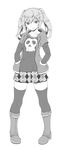  bad_id bad_pixiv_id full_body greyscale hands_in_pockets looking_at_viewer monochrome oni-noboru simple_background skirt solo thighhighs white_background 