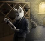  alcohol animal_ears anthro beverage canine cellar ciirka classy dress_shirt eyewear fur glasses hair invalid_color invalid_tag jackal long_ears lord_victor lordvictor male mammal painting perspective solo standing victor victor_komparu wine 