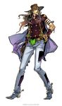  beard brown_hair cape facial_hair gold_teeth gyro_zeppeli hat highres jojo_no_kimyou_na_bouken lipstick long_hair makeup male_focus seyo solo steel_ball_run watermark web_address 