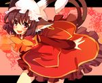  akibotann animal_ears bad_id bad_pixiv_id brown_hair cat_ears cat_tail chen earrings hat jewelry multiple_tails red_eyes short_hair smile solo tail touhou 