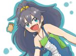  animal black_hair blue_eyes earrings fang ganaha_hibiki hamster hamuzou idolmaster idolmaster_(classic) jewelry long_hair nanto_seki overalls ponytail smile 