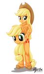  applejack_(eg) blonde_hair cosplay cutie_mark equestria_girls female freckles fursuit green_eyes hair hat human mammal my_little_pony mysticalpha plain_background solo standing 