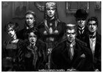  5boys family gregorio_zeppeli greyscale gyro_zeppeli hat jojo_no_kimyou_na_bouken monochrome multiple_boys multiple_girls photo_(object) seyo steel_ball_run watermark web_address 