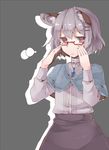  adapted_costume akagashi_hagane alternate_costume animal_ears bespectacled capelet glasses grey_hair hair_ornament hairclip jewelry long_sleeves looking_at_viewer mouse_ears nazrin necklace red-framed_eyewear red_eyes shirt short_hair simple_background skirt solo touhou turtleneck 