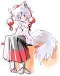  animal_ears detached_sleeves geta hat inubashiri_momiji long_skirt matsuda_(matsukichi) sitting skirt solo tail tengu-geta tokin_hat touhou wolf_ears wolf_tail 