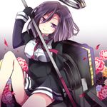  bad_id bad_pixiv_id black_gloves blush breasts dress glaive gloves kantai_collection large_breasts mechanical_halo purple_eyes purple_hair sakura_(lilak_a) school_uniform short_hair skirt smile tatsuta_(kantai_collection) 