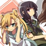  abukuma_(kantai_collection) bad_id bad_pixiv_id black_hair blonde_hair blue_eyes braid brown_hair holding_head kantai_collection kitakami_(kantai_collection) long_hair multiple_girls ooi_(kantai_collection) purple_eyes sakura_(lilak_a) sweatdrop twintails 