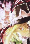  absurdres blonde_hair bow braid brown_hair detached_sleeves gap gohei hair_bow hakurei_reimu hat highres kirisame_marisa multiple_girls ogawa_maiko ribbon scan short_hair touhou witch_hat yellow_eyes 