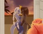  anthro beach breast_squish breasts ciirka ciirka_grey cute dragon dreadlocks duo eye_patch eyewear female flower fur gold hair hirokii_hyun horn hyena lesbian long_hair mammal nude open_mouth outside prince_puck scales scalie sea seaside smile water white_hair 