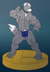 anthro biceps big_muscles black_nose bulge canine chest_tuft claws collar fur grey_fur grey_nipples hair kyuuhari male mammal muscles nintendo nipples pecs pose pubes solo speedo standing star_fox super_smash_bros swimsuit toe_claws toned topless tuft underwear video_games white_fur white_hair wolf wolf_o&#039;donnell wolf_o'donnell 
