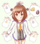  :3 :q animal animalization binoculars bita brown_eyes brown_hair cheese dress food hair_ornament hamster heart heart-shaped_pupils kantai_collection looking_at_viewer open_mouth sailor_dress seed short_hair smile solo symbol-shaped_pupils tongue tongue_out yukikaze_(hamster) yukikaze_(kantai_collection) 