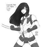  belt breasts call_me_po claw_(weapon) gloves greyscale hair_over_one_eye harness holster kill_la_kill long_hair marvel monochrome nudist_beach_uniform shoulder_holster solo toned underboob utility_belt weapon x-23 x-men 