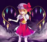  blood blood_on_face blush bow flandre_scarlet fork hachimitsu_ame_(phoenix) hat hat_bow heart heart_wings highres licking red_eyes solo touhou wings 
