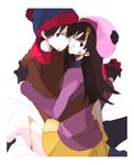  1girl black_eyes black_hair gloves hat hug jacket long_hair south_park stan_marsh tsu_da vomit wendy_testaburger 