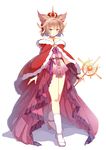  adapted_costume bare_shoulders blonde_hair boots bridal_gauntlets cape crown dress earmuffs full_body pink_dress simple_background smile solo standing touhou toyosatomimi_no_miko white_background yellow_eyes yetworldview_kaze 