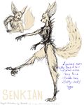  anthro blue_eyes claws colored copyright dominion69 ear_tuft fluffy fluffy_ears fluffy_tail fur huge_ears male mammal model_sheet original plain_background prehensile_feet senkian sheet signature sketch snout spikes standing tan_fur text tuft 