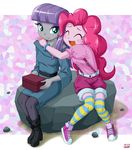  &lt;3 blue_eyes blush box equestria_girls eyes_closed eyewear female hair happy hug human long_hair mammal maud_pie_(eg) maud_pie_(mlp) my_little_pony open_mouth pink_hair pinkie_pie_(eg) pourple_hair purple_hair rock smile striped_socks uotapo young 