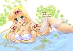  armband blonde_hair blush bracelet breast_rest breasts chin_rest choker claire_(hihouden) green_eyes hairband hihouden jewelry large_breasts long_hair lying partially_submerged smile solo tokinon water 