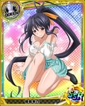 bare_shoulders blue_hair breasts card_(medium) chess_piece cleavage cleavage_cutout collarbone hair_ribbon high_heels high_school_dxd himejima_akeno large_breasts long_hair looking_at_viewer no_socks official_art ponytail purple_eyes queen_(chess) ribbon skirt smile solo torn_clothes trading_card very_long_hair 