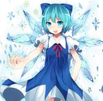  blue_eyes blue_hair bow cirno hachimitsu_ame_(phoenix) hair_bow highres ice ice_wings open_mouth short_hair solo touhou wings 