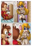  brown_fur chip_&#039;n_dale_rescue_rangers chip_'n_dale_rescue_rangers chipmunk clothing comic dale_(cdrr) dialog disney dress female fur gadget_hackwrench knee_boots male mammal mouse palcomix rodent shirt text trenchcoat 