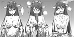  1girl bad_id bad_pixiv_id between_breasts blush breast_hold breasts greyscale hand_on_another's_head haruna_(kantai_collection) hetero hjl kantai_collection large_breasts monochrome nipples paizuri saliva sexually_suggestive solo_focus torpedo 